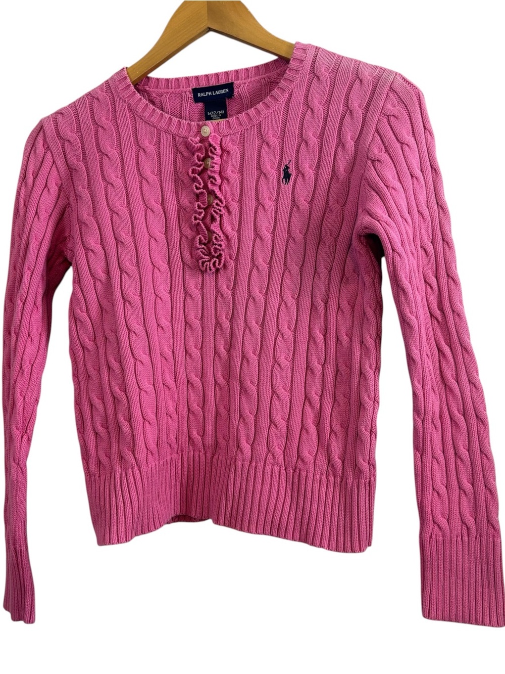 Ralph Lauren pink cotton cable- knit sweater girls size L(12/14)